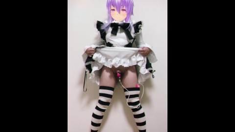 Trap Femboy maid nohand cumshot masturbation Japanese crossdresser  cosplayer cute shemale