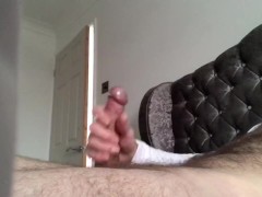 Sloppy wanking and stroking that beast of a cock till it drips that warn yummy cum