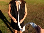 Preview 1 of Naked public nudity walk on a leash beautiful slave