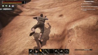 Conan Exiles juego 18+ escalada yendo por mineral de hierro