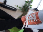 Preview 1 of Relaxing her sweaty feet after a tennis match (POV foot worship, sneakers, gym socks, close up feet)