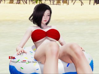 brunette, bikini, adult visual novel, babe