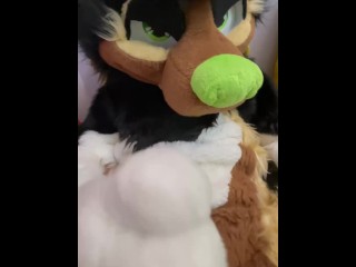 Chuckles Cums in Fursuit while Charlie Helps