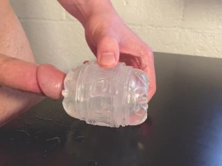 Amateur fucks clear_fleshlight & cums on table