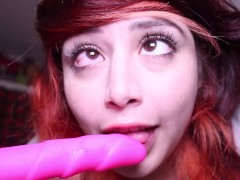 Look how I suck the dildo with my beautiful face