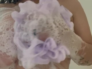 Playing with boobs in shower