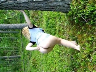 solo female, forest, outside, flashing