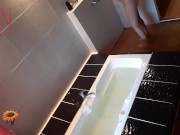Preview 4 of Peep. Voyeur. Housewife washes in the shower with soap, shaves her pussy in the bath.1