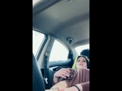 Shego Milf masturbates in public in car