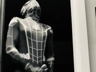 Dark Spider-Man rubs his big white dick after Gwen Stacy leaves