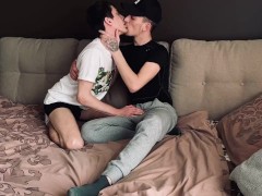 Two guys have fun at bed
