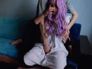 Preview 1 of Cute girl with purple hair is delighted with my penis