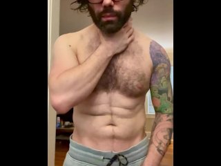 grey sweatpants, perfect body, big dick, hairy chest
