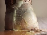 Juicy Lucy Surprise Sissy Sploshing In Fishnet Food Fun