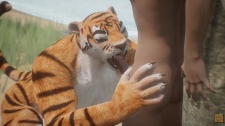 Tiger Furry Girl In Wild Life Captures Its Prey
