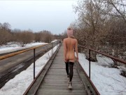 Preview 1 of Naked girl walking on the bridge