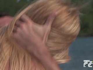 Gorgeous babe gets Double Penetration from two guys outdoor in the water