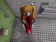 Preview 1 of Asuka tsundere eye contact handjob lickiyng and blowjob in the bathroom