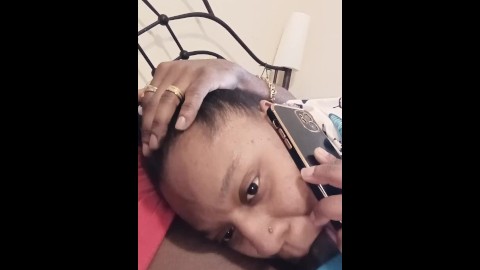 Boyfriend calls her while she's sucking dick