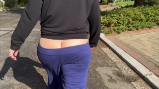 Neighborly Stroll In The Open With Bubble Butt Peeking