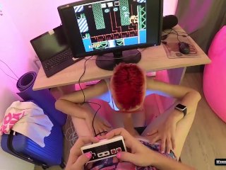 Cutegirl sucks dick while I play