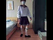 Preview 1 of Cute boy in skirt masturbates and cums