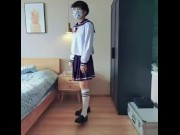 Preview 2 of Cute boy in skirt masturbates and cums