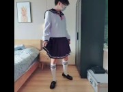 Preview 3 of Cute boy in skirt masturbates and cums