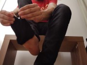 Preview 3 of Feet Fetish / Guy took off his sneakers in the dressing room.
