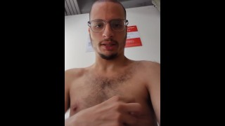 guy recording in selfie camera wanking huge cock and playing with nipples