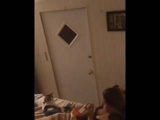 Beautiful white girl smokes in black night gown  with a roommate part 3