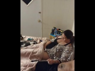 Smoking and chilling in my black sexy night dress with a Latino roommate part 3