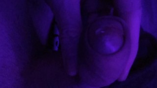 Pre cum play while masturbating in purple light - Purple Dick part 2