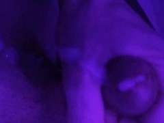 Stroking my cock till I cum in purple light - Purple Dick part 3