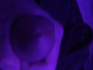Stroking my cock till I cum in purple light - Purple Dick part 3