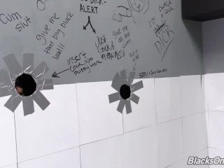 Brenden Phillips sucking a big black cock through a gloryhole and then taking it hard in the ass