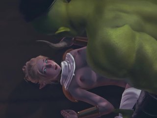 animation, cute elf, orc, big dick