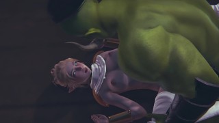 Orc cumshot on the body of a cute elf