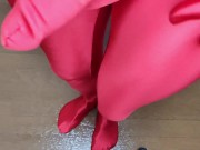 Preview 1 of Perfect Zentai Tights Rubbed Red Zentai