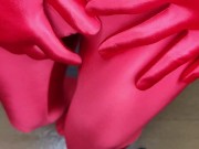 Preview 2 of Perfect Zentai Tights Rubbed Red Zentai