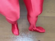 Preview 4 of Perfect Zentai Tights Rubbed Red Zentai