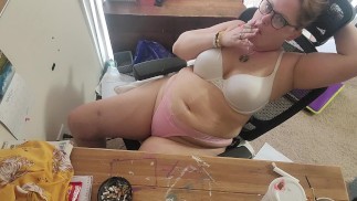 Sexy brunette and a much needed smoke for us both!