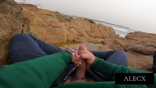 Public Beach Wank thick cum shot by the ocean part 2