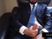 Preview 2 of jerking off 9 inch cock on office couch
