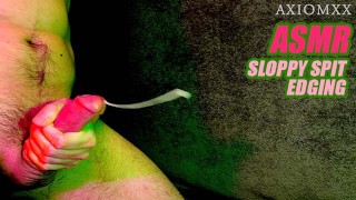 (ASMR)Sloppy spit stroking session wet cock edging with huge cumshot from hot guy amateur male solo