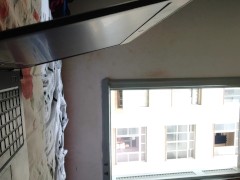 Caught by curious neighbor masturbating at open window