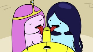 Princess Bubblegum e Marceline fodem um guarda de bananas