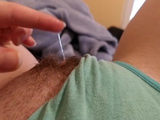 girl masturbating, desperation wetting, solo female, hairy pussy
