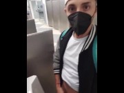 Preview 5 of Jacking off and cumming with my pants down to my ankles at the Chicago airport bathroom