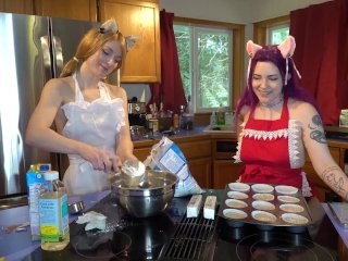 baking, casual, long hair, cat girls